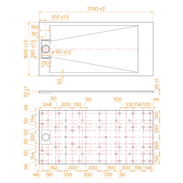 Душевой поддон Прямоугольный RGW TUS-W Белый 170 x 80 см