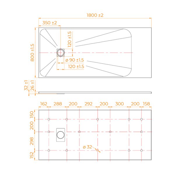 Душевой поддон Прямоугольный RGW TSS-W Белый 180 x 80 см