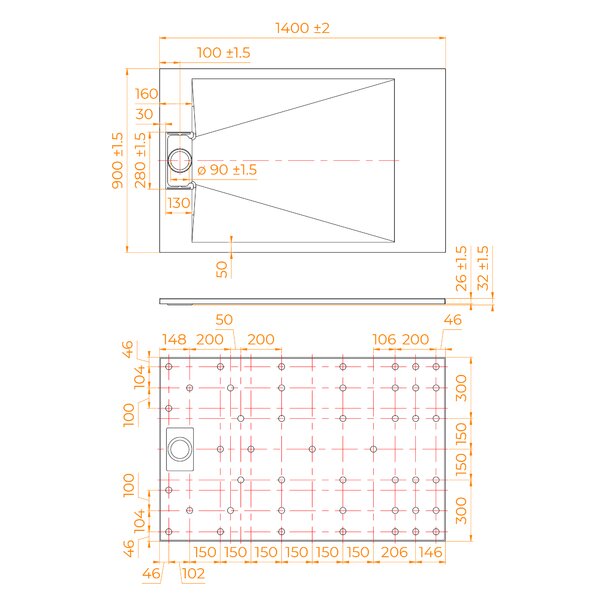 Душевой поддон Прямоугольный RGW TUS-W Белый 140 x 90 см