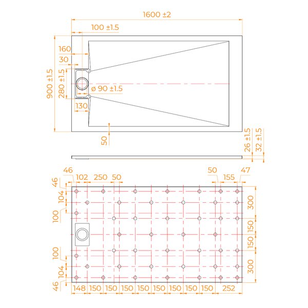 Душевой поддон Прямоугольный RGW TUS-W Белый 160 x 90 см