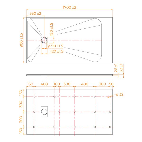 Душевой поддон Прямоугольный RGW TSS-W Белый 170 x 90 см