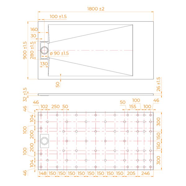Душевой поддон Прямоугольный RGW TUS-W Белый 180 x 90 см