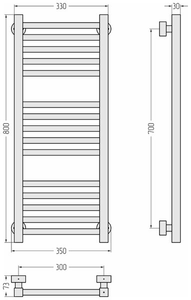 Полотенцесушитель водяной Сунержа Модус PRO 800х300 Матовое золото 032-0450-8030
