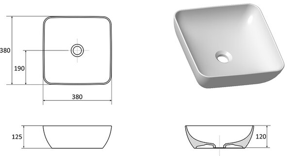 Керамическая раковина Ravak UNI 380 S SLIM XJX01138001