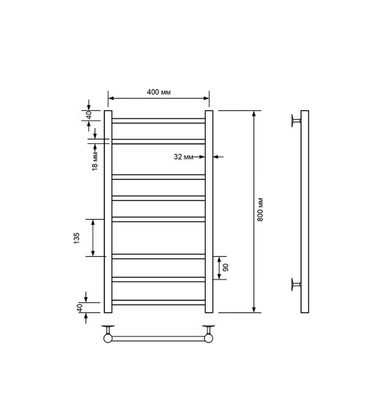 Полотенцесушитель водяной Comfysan Luce W-8 80/40, черный