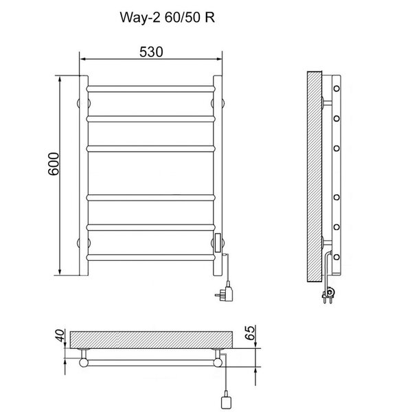 Полотенцесушитель Электрич.кабельный Ника WAY-2 60/50 RAL9005 черный матовый U