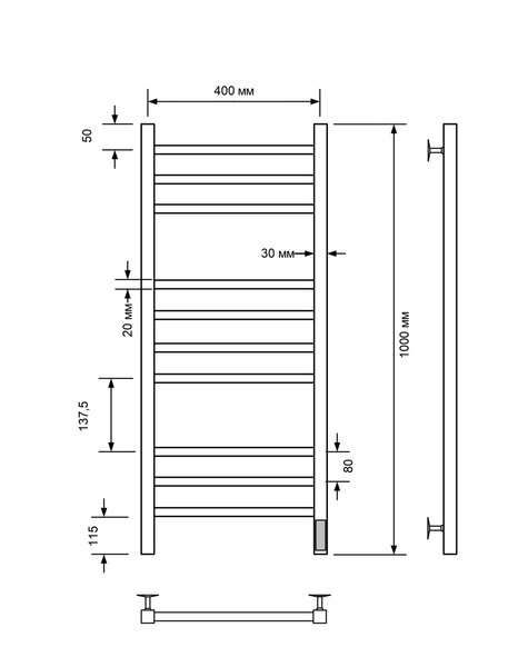 Полотенцесушитель электрический с/т Comfysan Pioli-K EC-10 100/40, белый
