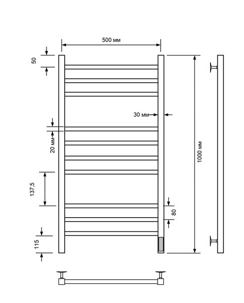 Полотенцесушитель электрический с/т Comfysan Pioli-K EC-10 100/50, белый