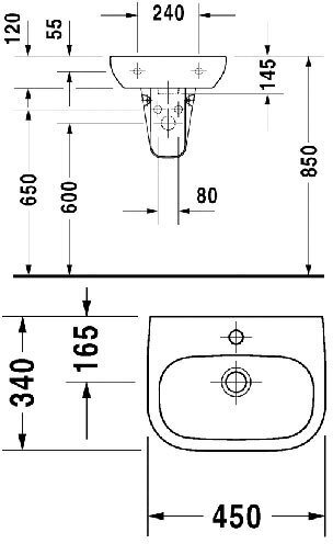 Раковина подвесная Duravit D-Code 45x34 07054500002