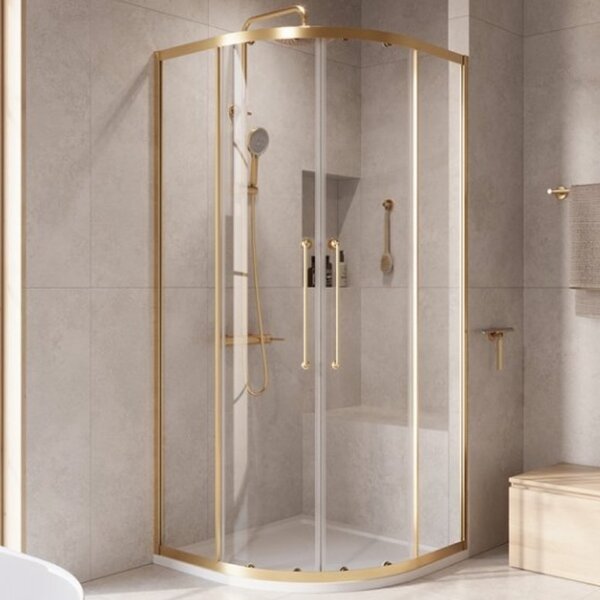 Душевой уголок CEZARES RELAX-304-R-2-90-C-BORO профиль золото матовое, стекло прозрачное 90x90 см
