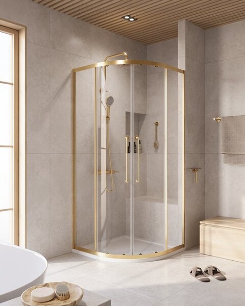 Душевой уголок CEZARES RELAX-304-R-2-90-C-BORO профиль золото матовое, стекло прозрачное 90x90 см