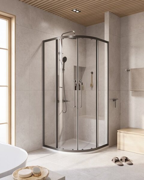 Душевой уголок CEZARES RELAX-304-R-2-90-C-GM профиль вороненая сталь, стекло прозрачное 90x90 см