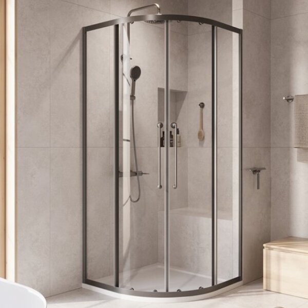Душевой уголок CEZARES RELAX-304-R-2-100-C-GM профиль вороненая сталь, стекло прозрачное 100x100 см