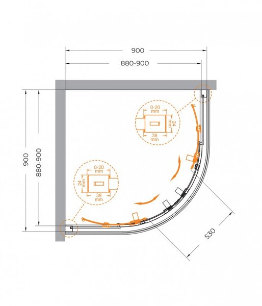 Душевой уголок CEZARES RELAX-304-R-2-90-C-CR профиль хром, стекло прозрачное 90x90 см