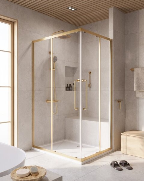 Душевой уголок CEZARES RELAX-304-AH-2-120/90-C-BORO профиль золото матовое, стекло прозрачное 120x90 см