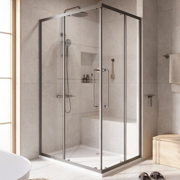 Душевой уголок CEZARES RELAX-304-AH-2-120/90-C-GM профиль вороненая сталь, стекло прозрачное 120x90 см
