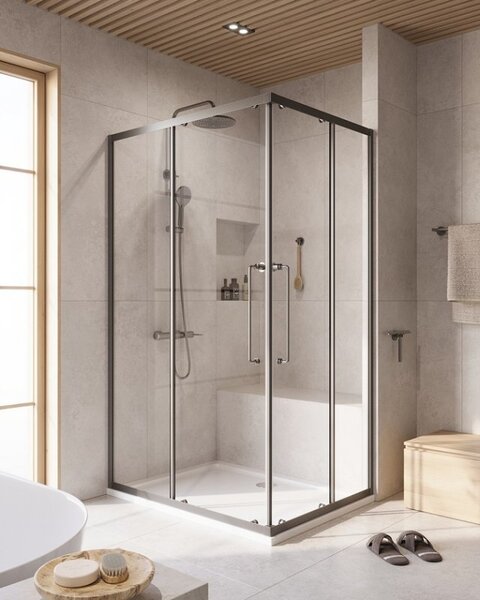 Душевой уголок CEZARES RELAX-304-AH-2-120/90-C-GM профиль вороненая сталь, стекло прозрачное 120x90 см