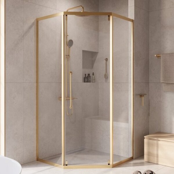 Душевой уголок CEZARES RELAX-304-P-1-100-C-BORO профиль золото матовое, стекло прозрачное 100x100 см