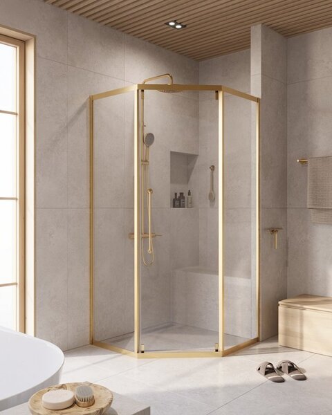 Душевой уголок CEZARES RELAX-304-P-1-100-C-BORO профиль золото матовое, стекло прозрачное 100x100 см