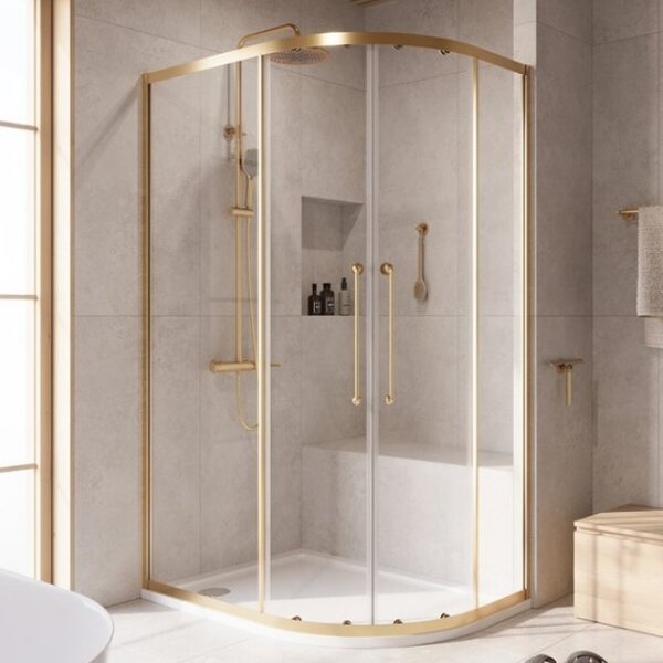 Душевой уголок CEZARES RELAX-304-RH-2-120/90-C-BORO профиль золото матовое, стекло прозрачное 120x90 см