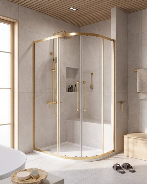 Душевой уголок CEZARES RELAX-304-RH-2-120/90-C-BORO профиль золото матовое, стекло прозрачное 120x90 см
