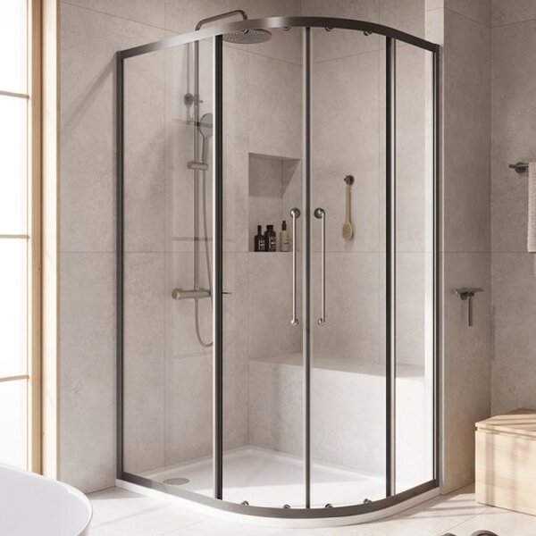 Душевой уголок CEZARES RELAX-304-RH-2-120/90-C-GM профиль вороненая сталь, стекло прозрачное 120x90 см