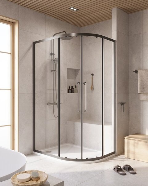 Душевой уголок CEZARES RELAX-304-RH-2-120/90-C-GM профиль вороненая сталь, стекло прозрачное 120x90 см
