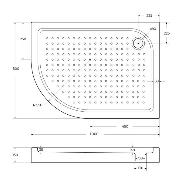Акриловый поддон BelBagno TRAY-BB-RH-100/80-550-15-W-R