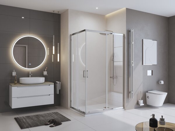 Душевой поддон из искусственного мрамора в комплекте с сифоном BelBagno UNO TRAY-MR-UNO-AH-100/80-35-W-CR