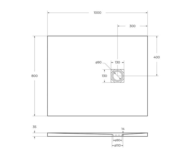 Душевой поддон из искусственного мрамора в комплекте с сифоном BelBagno UNO TRAY-MR-UNO-AH-100/80-35-W-CR