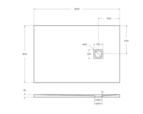 Душевой поддон из искусственного мрамора в комплекте с сифоном BelBagno UNO TRAY-MR-UNO-AH-120/80-35-NERO-CR