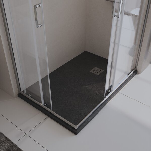 Душевой поддон из искусственного мрамора в комплекте с сифоном BelBagno UNO TRAY-MR-UNO-AH-120/90-35-NERO-CR