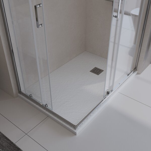 Душевой поддон из искусственного мрамора в комплекте с сифоном BelBagno UNO TRAY-MR-UNO-AH-140/90-35-W-CR