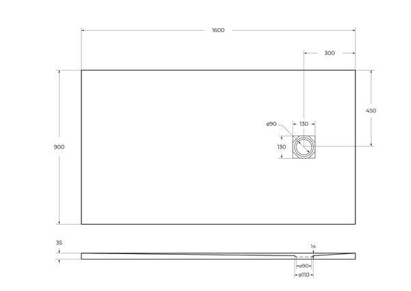 Душевой поддон из искусственного мрамора в комплекте с сифоном BelBagno UNO TRAY-MR-UNO-AH-160/90-35-W-CR