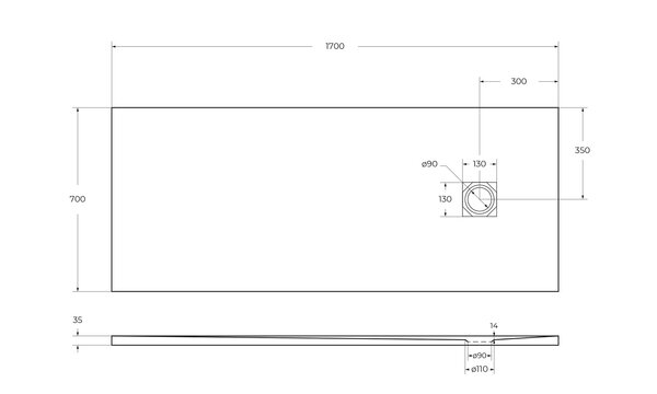 Душевой поддон из искусственного мрамора в комплекте с сифоном BelBagno UNO TRAY-MR-UNO-AH-170/70-35-W-CR