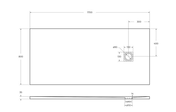 Душевой поддон из искусственного мрамора в комплекте с сифоном BelBagno UNO TRAY-MR-UNO-AH-170/80-35-W-CR