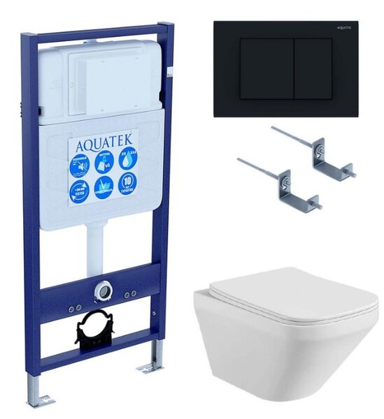 Set AQUATEK ЛИРА (рама AQUATEK Standard INS-0000012 с звукоиз.прокладкой+крепеж KKI-0000002+кнопкаKDI-0000012+унитаз ЛИРА AQ1155-00 с крышкой-сиденьем