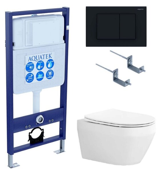 Set AQUATEK ЛЕЯ (рама AQUATEK Standard INS-0000012 с звукоиз.прокладкой+крепеж KKI-0000002+кнопкаKDI-0000012+унитаз ЛЕЯ AQ1199-00 с крышкой-сиденьем