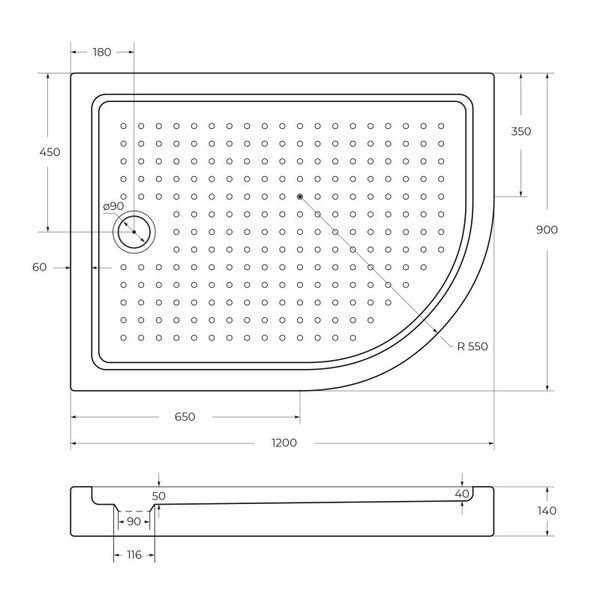 Душевой поддон Cezares TRAY-A-RH-120/90-550-15-W-L 120х90 см сифон в комплекте