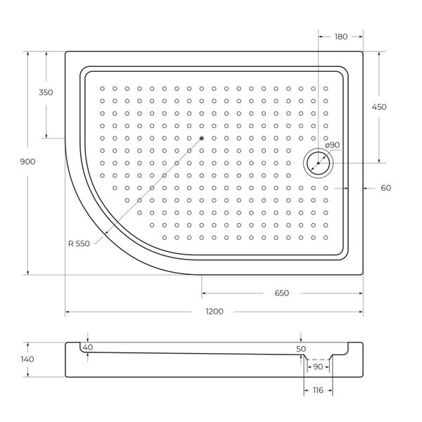 Душевой поддон Cezares TRAY-A-RH-120/90-550-15-W-R 120х90 см сифон в комплекте