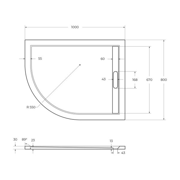 Душевой поддон Cezares TRAY-AS-RH-100/80-30-W-R 100х80 см
