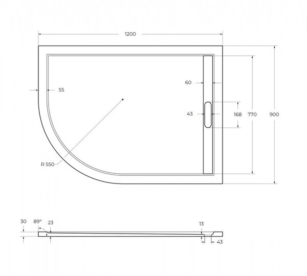 Душевой поддон Cezares TRAY-AS-RH-120/90-550-30-W-R 120х90 см