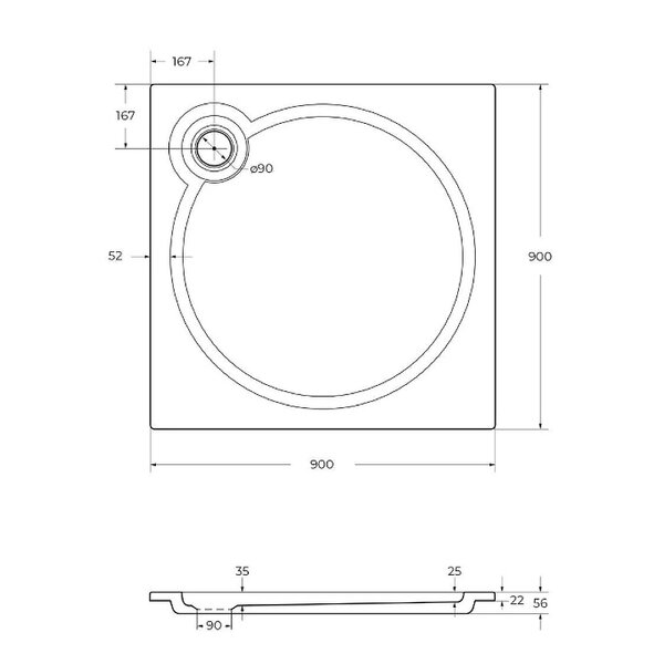 Душевой поддон Cezares TRAY-S-A-90-56-W 90х90 см