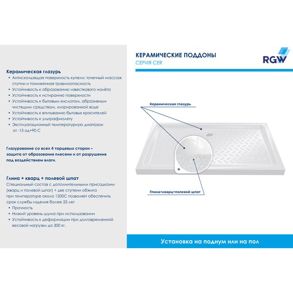 Керамический душевой поддон RGW 140х80