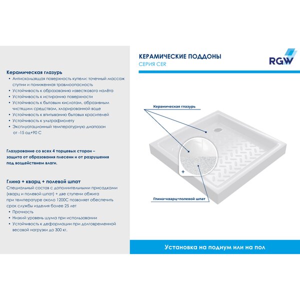 Керамический душевой поддон RGW CR-077 70х70 