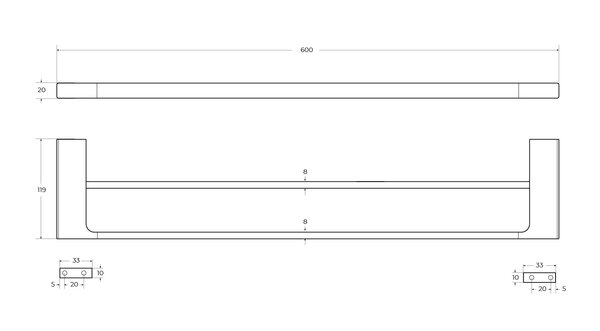 Полотенцедержатель двойной CEZARES SLIDER-THD-60-NOP Черный матовый