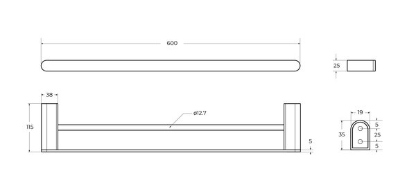 Полотенцедержатель двойной CEZARES STYLUS-THD-60-NOP Черный матовый