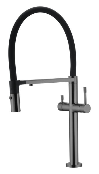 Смеситель для кухни Boheme UNO 115-SGM Shine Gun Metal c краном для питьевой воды