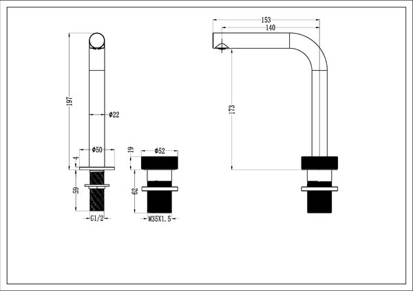 Смеситель для раковины Boheme TECH 158-B Черный матовый