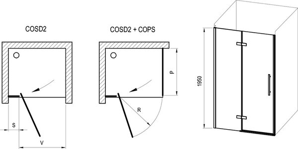 Душевая дверь Ravak COSD2-120, профиль черный, прозрачное стекло